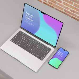 iPhone 15 Pro and Macbook Pro Mockup Free Download