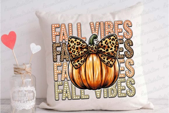 Retro Fall Vibes Pumpkin Bow PNG