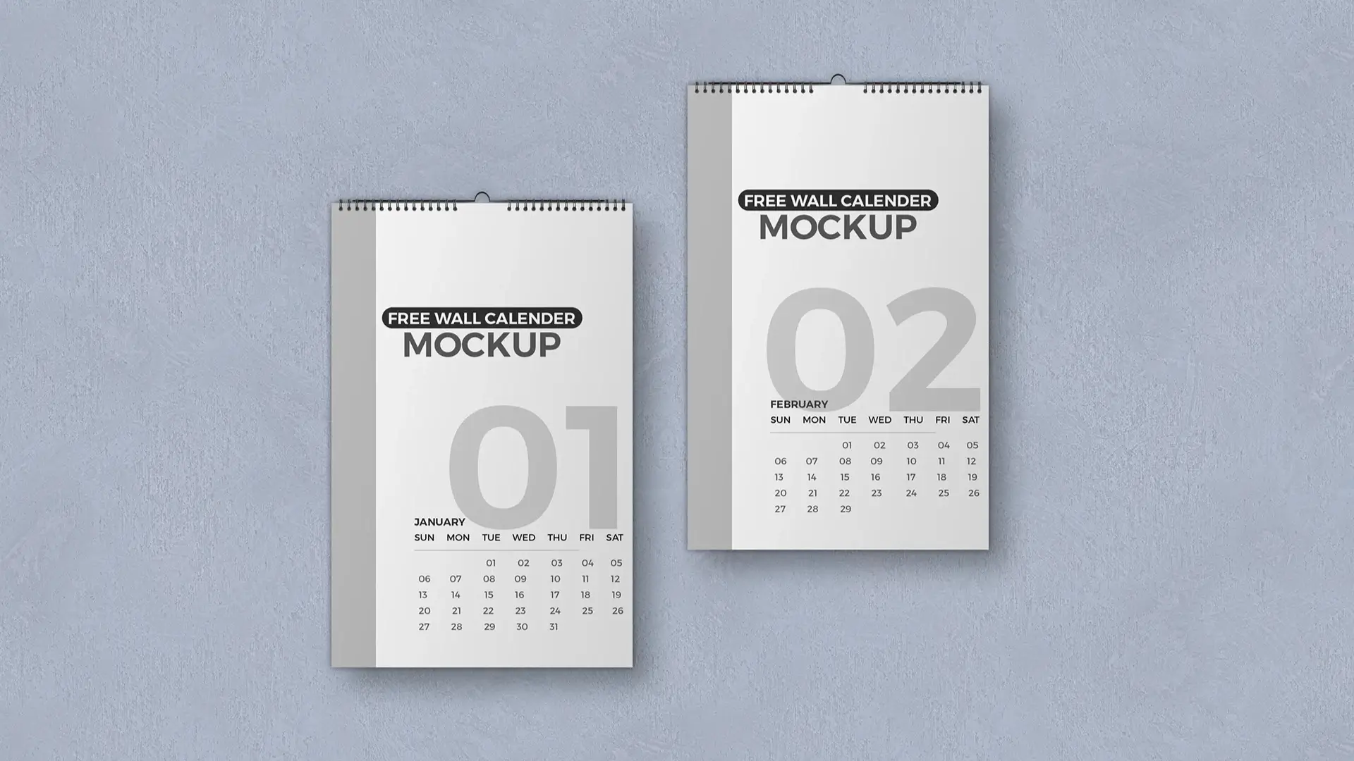 Free wall calendar mockup showcasing realistic hanging design for branding and artwork presentations