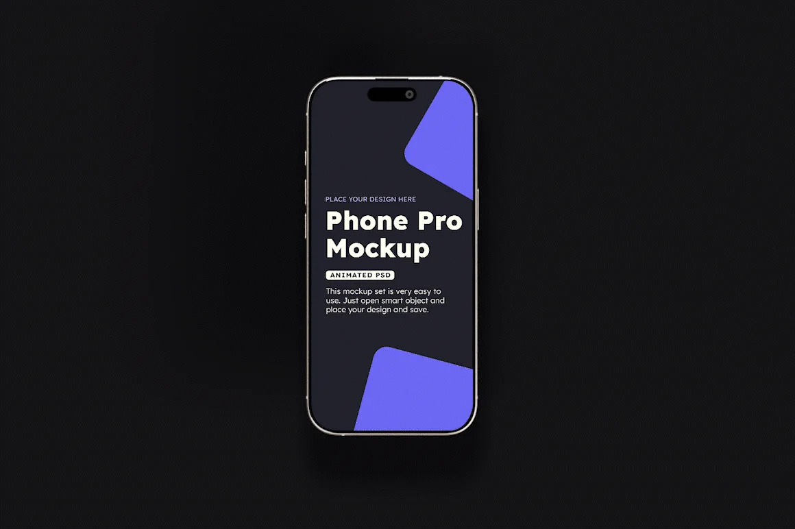 Animated iPhone 16 Pro mockup bundle with single smartphone template on dark background featuring customizable design screen