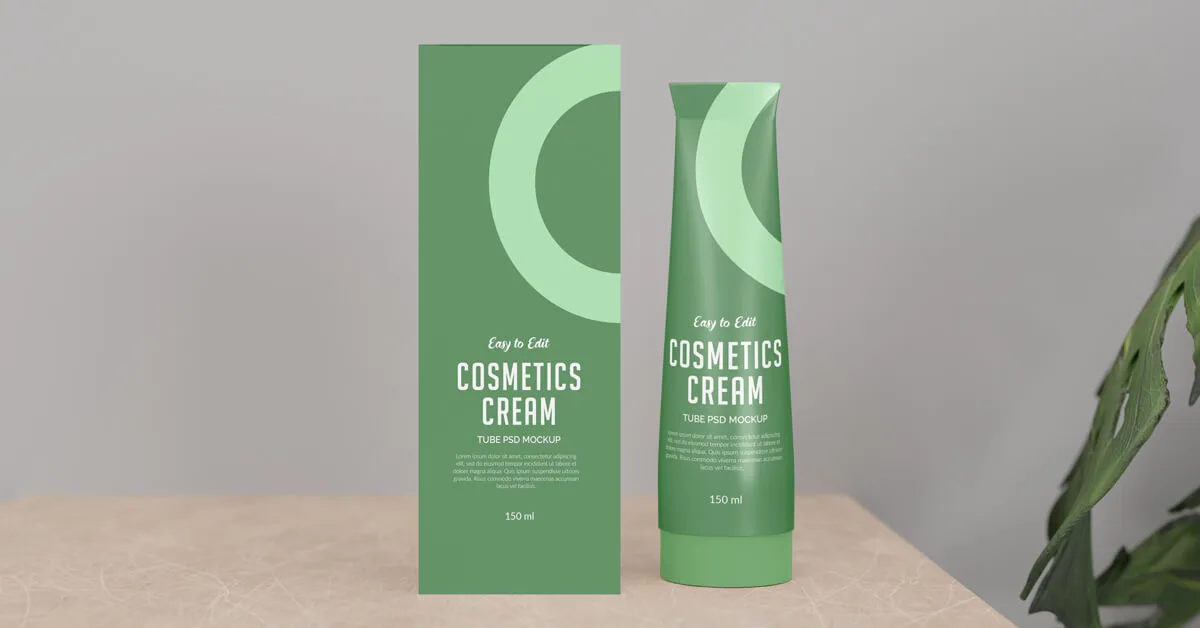 Cosmetics Cream Tube and Box Mockup Set 1