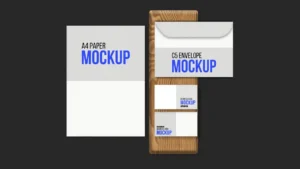 Business Card and A4 Paper with Envelope Mockup