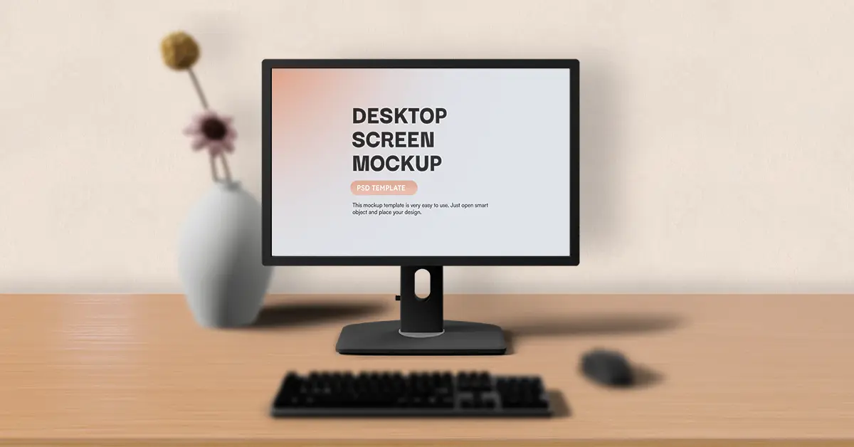 Realistic high-resolution desktop computer screen mockup for UI/UX and web design presentations