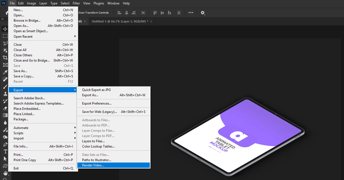 Exporting animated iPad mockup as GIF or MP4 from Photoshop
