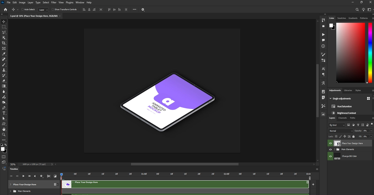 Smart object editing in Photoshop for iPad mockup
