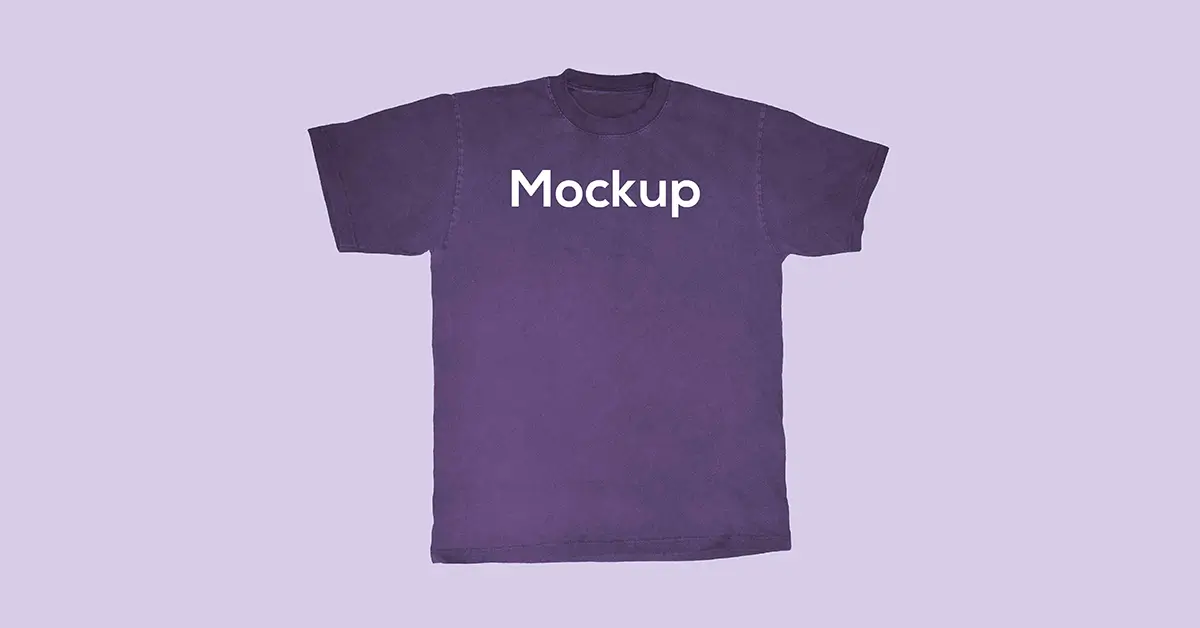 "Flat purple t-shirt with bold white 'Mockup' text on chest.