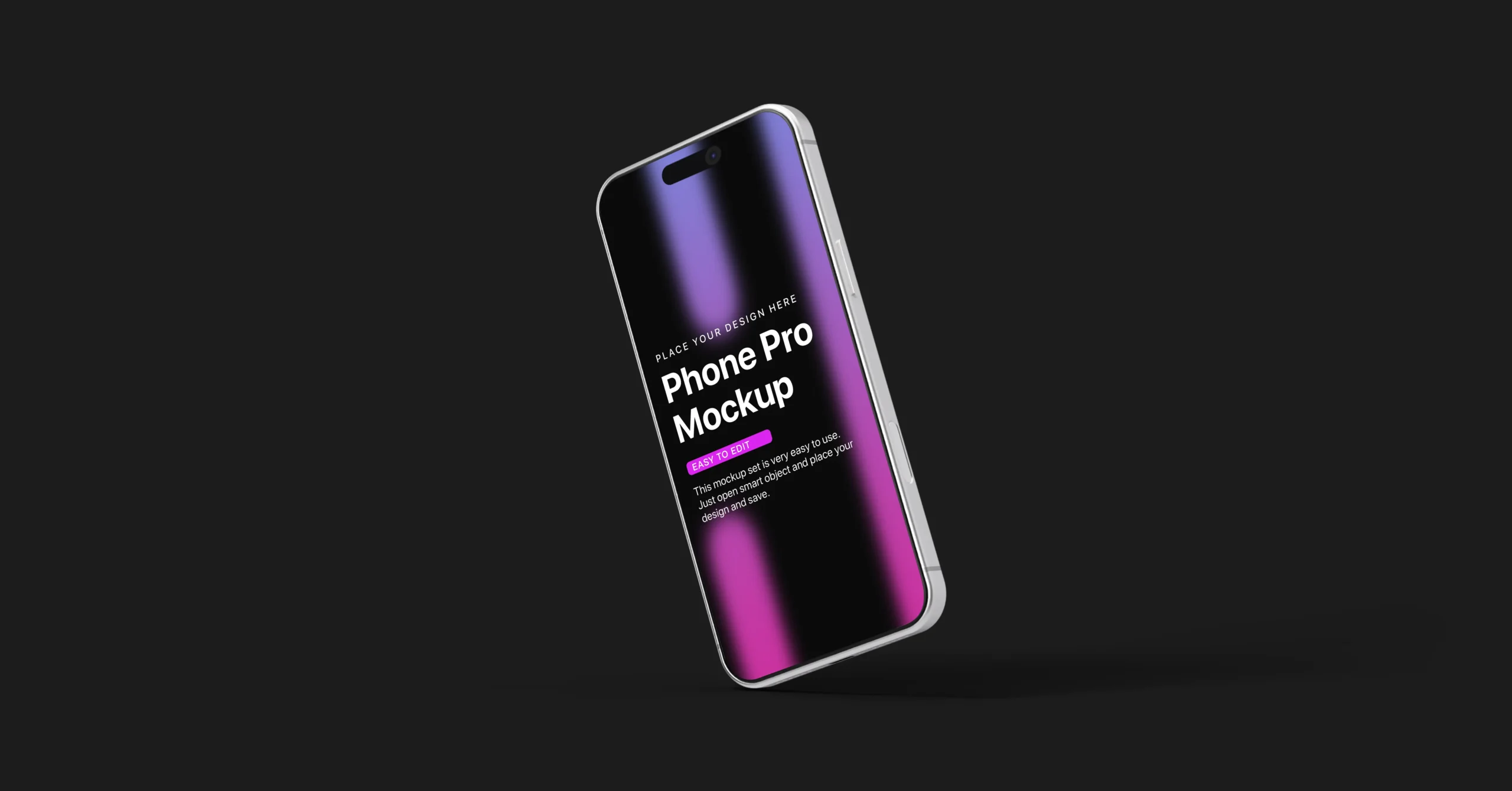 Modern iPhone 17 Pro mockup with sleek design and purple-black gradient reflection on dark background, ideal for showcasing mobile app or UI concepts.