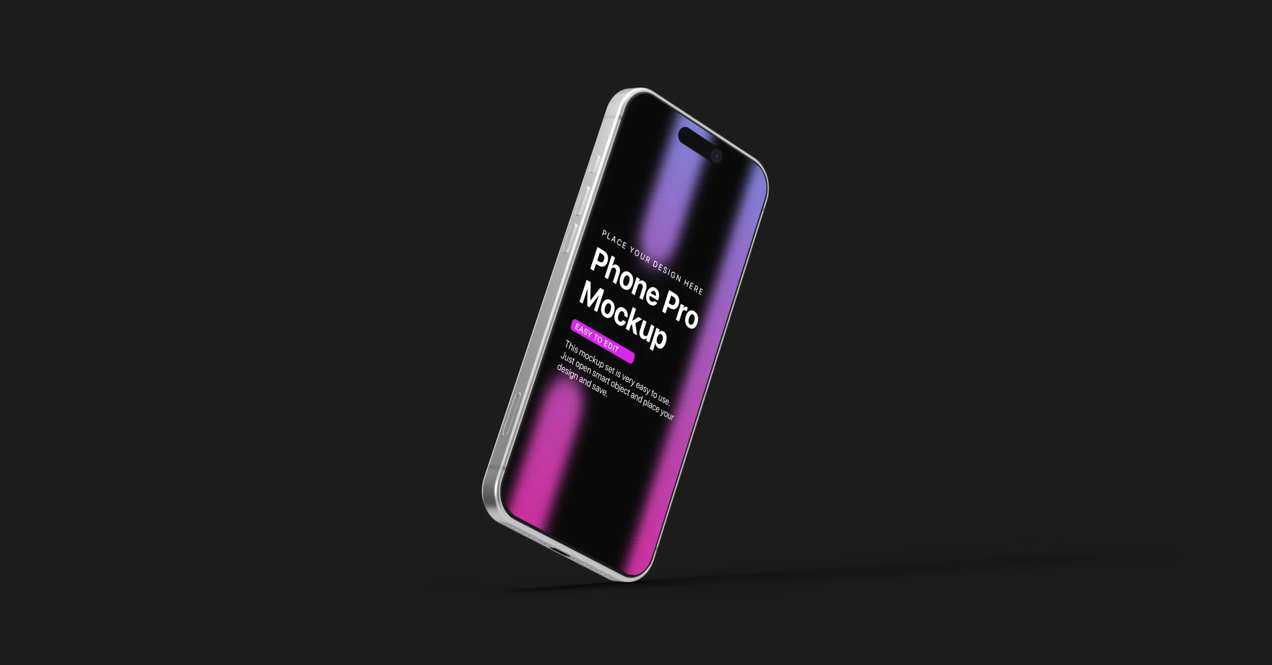 iPhone 17 Pro mockup with sleek design and purple-black gradient reflection on dark background, ideal for showcasing mobile app or UI concepts.